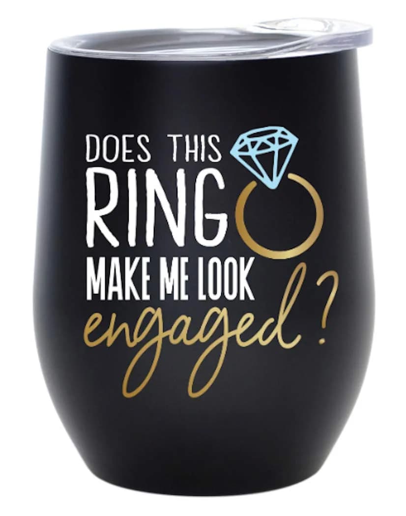 Tipit Drinkware 12 oz Stainless Steel Wine Tumbler with Lid | Engaged Gift for Her — Black