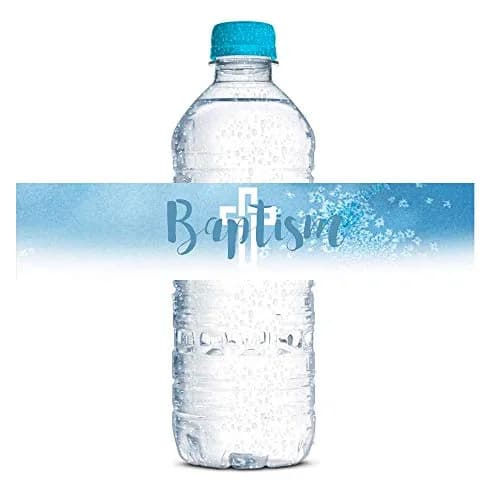 Amanda Creation Blue Watercolor Baptism Water Bottle Labels 20 Count | Waterproof Vinyl Wraps for Boys thumbnail 1