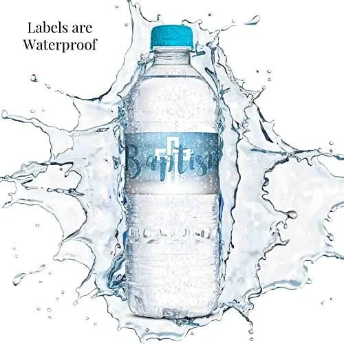 Amanda Creation Blue Watercolor Baptism Water Bottle Labels 20 Count | Waterproof Vinyl Wraps for Boys thumbnail 4