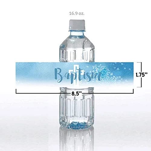 Amanda Creation Blue Watercolor Baptism Water Bottle Labels 20 Count | Waterproof Vinyl Wraps for Boys thumbnail 5
