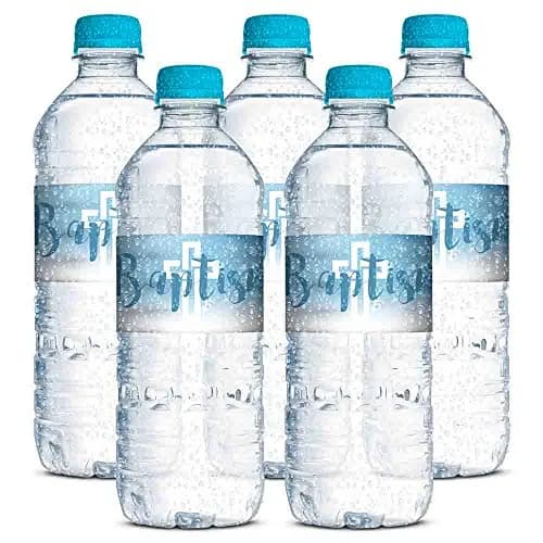 Amanda Creation Blue Watercolor Baptism Water Bottle Labels 20 Count | Waterproof Vinyl Wraps for Boys thumbnail 3
