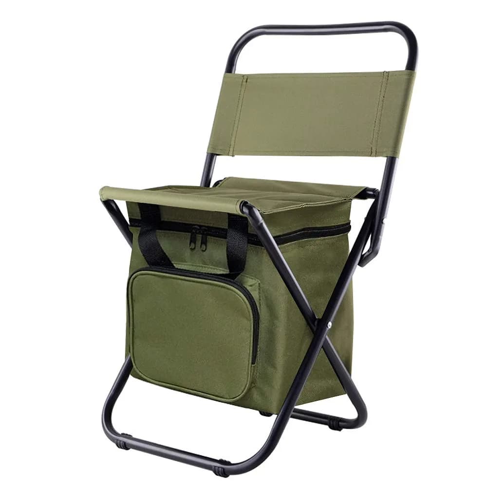 KINGMODERN Portable Camping Chair with Cooler Bag & Backrest - Army Green | Lightweight Backpack Stool, 200kg Capacity — Armygreen
