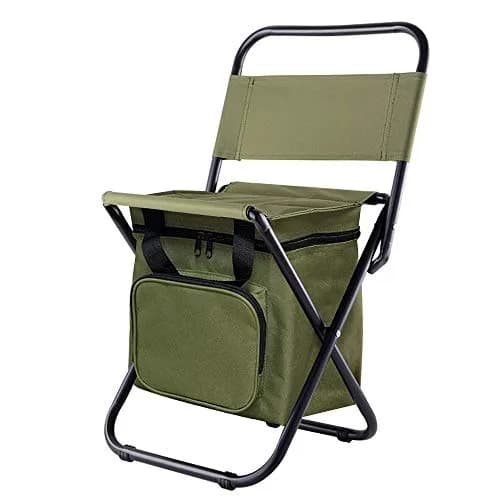 KINGMODERN Portable Camping Chair with Cooler Bag & Backrest - Army Green | Lightweight Backpack Stool, 200kg Capacity thumbnail 1