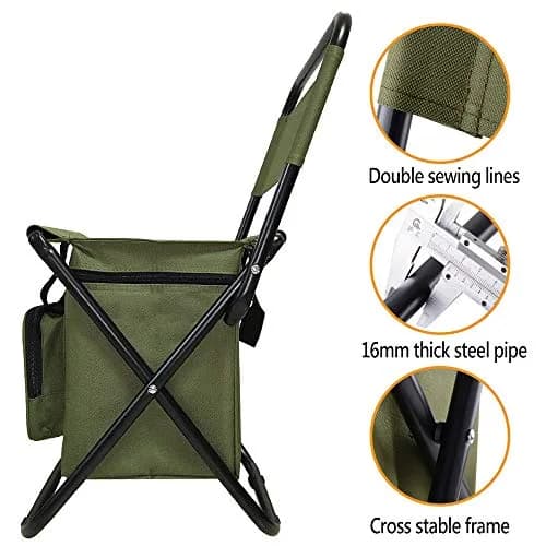 KINGMODERN Portable Camping Chair with Cooler Bag & Backrest - Army Green | Lightweight Backpack Stool, 200kg Capacity thumbnail 4