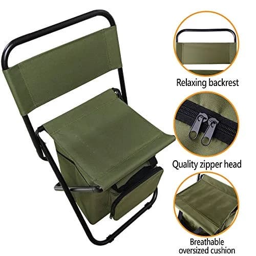 KINGMODERN Portable Camping Chair with Cooler Bag & Backrest - Army Green | Lightweight Backpack Stool, 200kg Capacity thumbnail 5