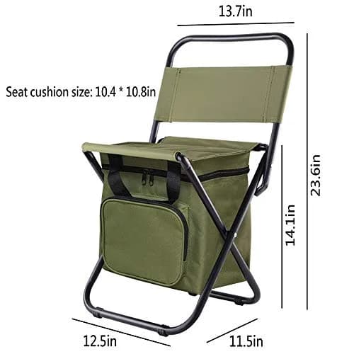 KINGMODERN Portable Camping Chair with Cooler Bag & Backrest - Army Green | Lightweight Backpack Stool, 200kg Capacity thumbnail 2
