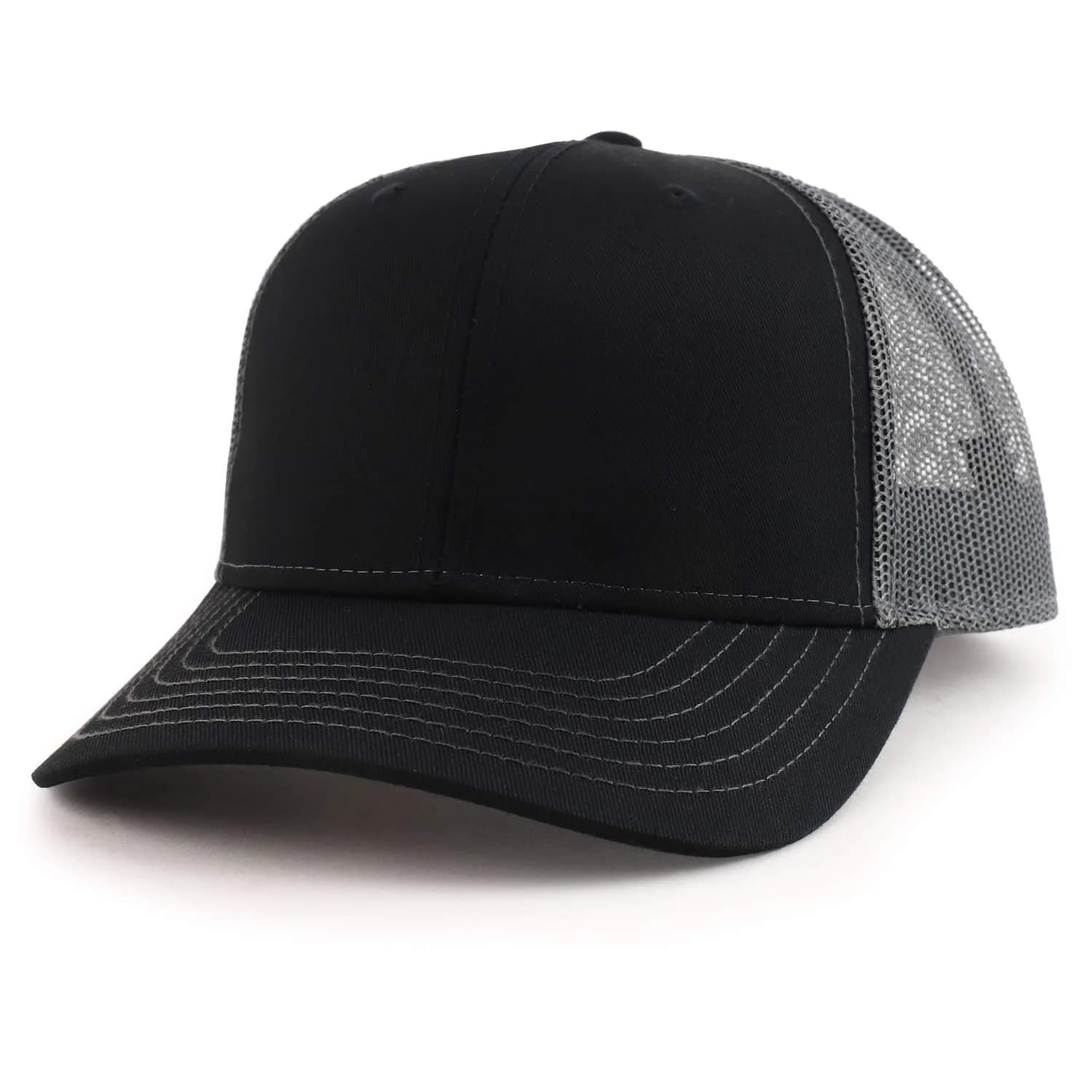 Armycrew Oversize XXL Low Profile Two Tone Mesh Back Trucker Baseball Cap - Black Charcoal | Adjustable Snapback — Black Charcoal