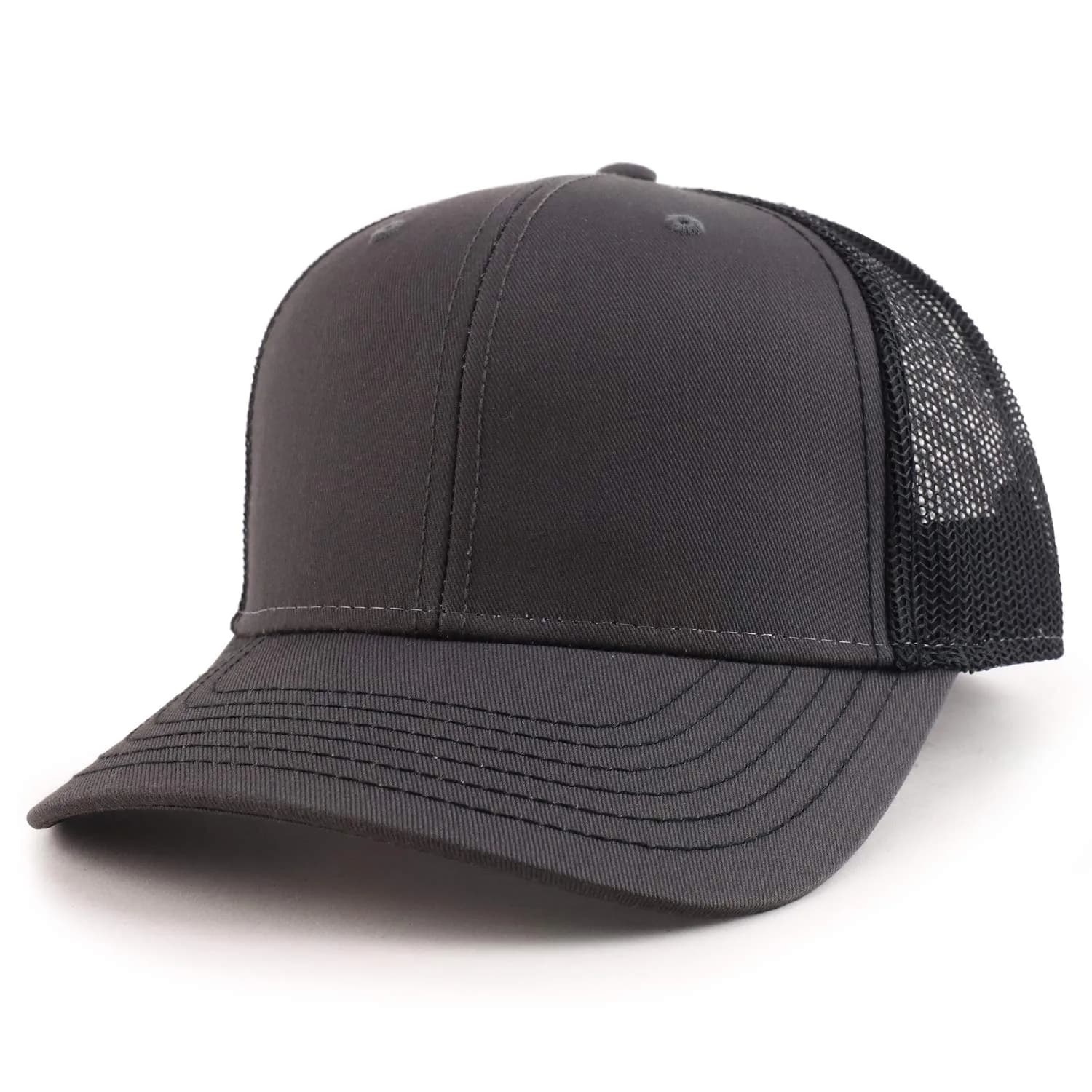 Armycrew Oversize XXL Low Profile Two Tone Mesh Back Trucker Baseball Cap - Charcoal Black - 2XL — Charcoal Black