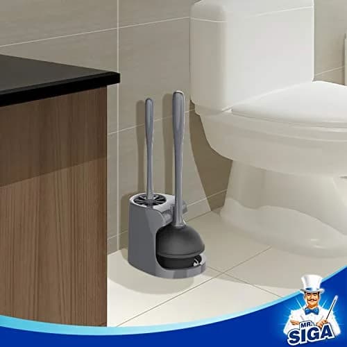 MR.SIGA Toilet Plunger and Bowl Brush Combo for Bathroom Cleaning, Gray | Heavy Duty Rubber Plunger & Nylon Brush thumbnail 7