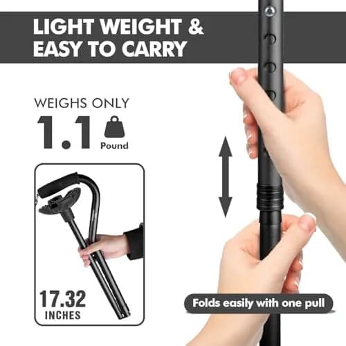 KINGGEAR Self Standing Quad Cane Pink 71cm-91cm (28"-36") | Lightweight Aluminum Folding Mobility Aid with 4-Point Base thumbnail 5
