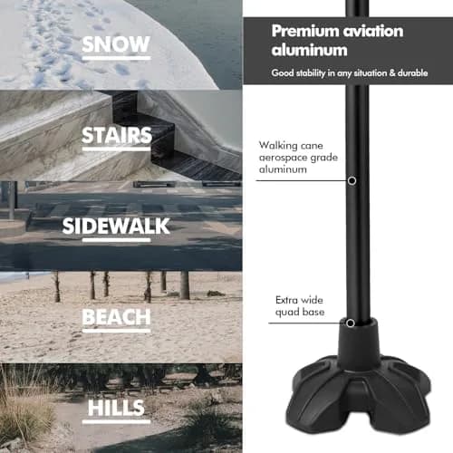 KINGGEAR Self Standing Quad Cane Pink 71cm-91cm (28"-36") | Lightweight Aluminum Folding Mobility Aid with 4-Point Base thumbnail 3