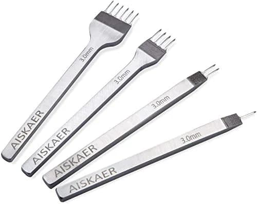 Aiskaer Leather Stitching Punch Set 3mm White Steel | 4-Piece Diamond Chisel Tool Set for Leather Craft DIY thumbnail 1