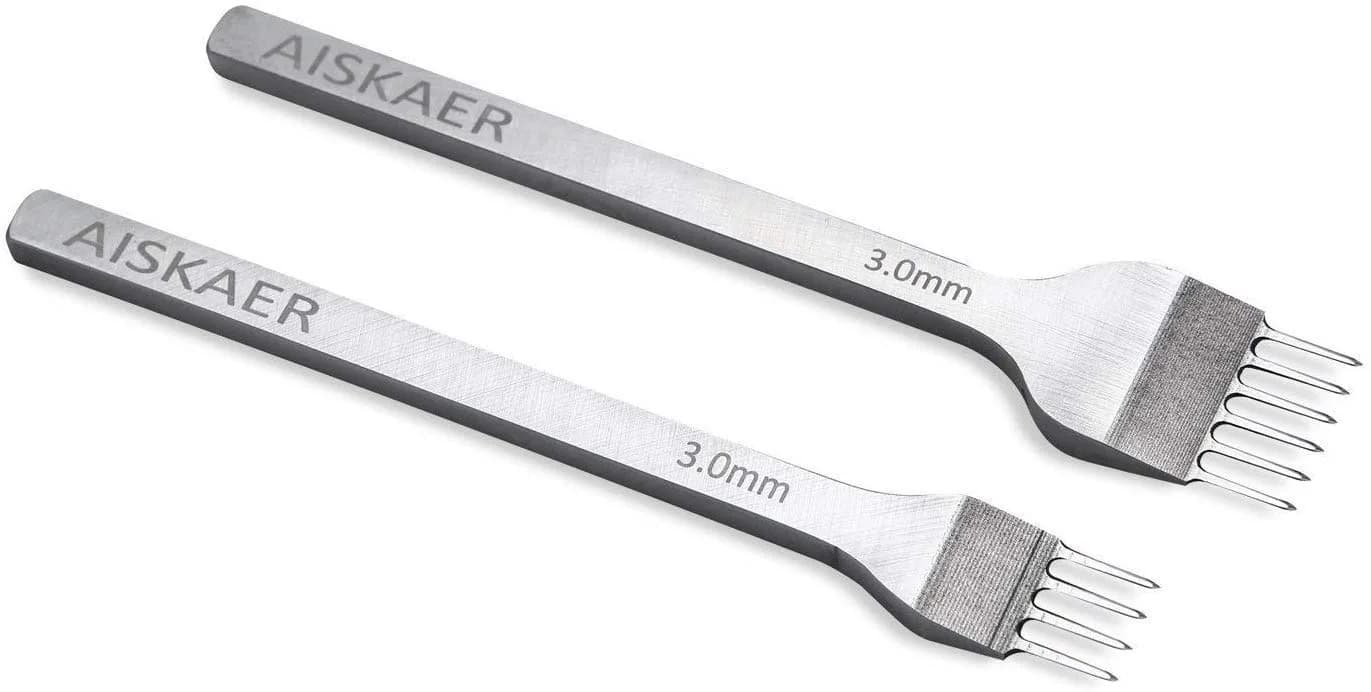 Aiskaer Leather Stitching Punch Set 3mm White Steel | 4-Piece Diamond Chisel Tool Set for Leather Craft DIY - view 2