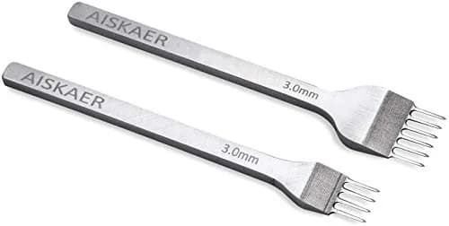 Aiskaer Leather Stitching Punch Set 3mm White Steel | 4-Piece Diamond Chisel Tool Set for Leather Craft DIY thumbnail 2