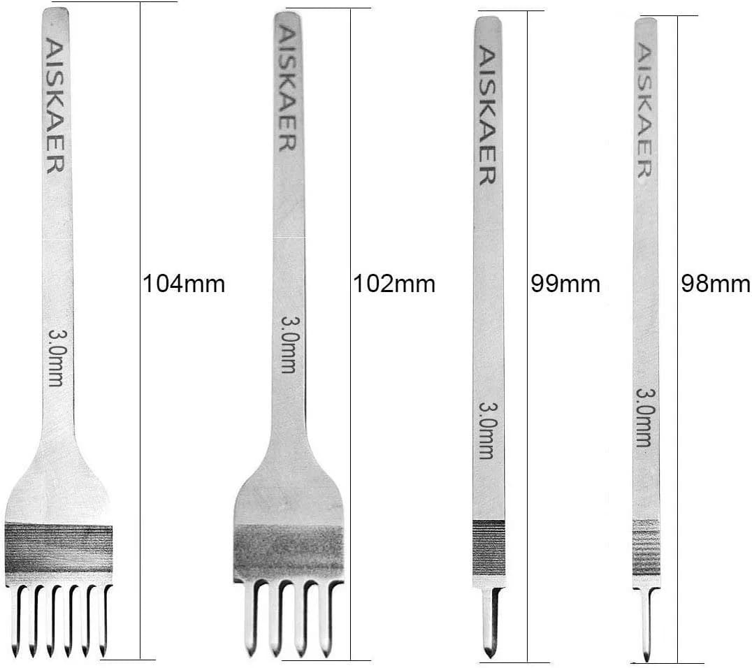 Aiskaer Leather Stitching Punch Set 3mm White Steel | 4-Piece Diamond Chisel Tool Set for Leather Craft DIY - view 3