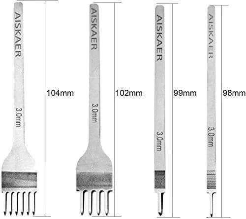 Aiskaer Leather Stitching Punch Set 3mm White Steel | 4-Piece Diamond Chisel Tool Set for Leather Craft DIY thumbnail 3