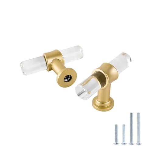 LONTAN 12 Pack Acrylic Kitchen Cabinet Knobs Gold Drawer Knobs Modern T Bar Clear Cabinet Door Handles White Kitchen Hardware for Dresser Bathroom, Zinc Alloy Base thumbnail 1