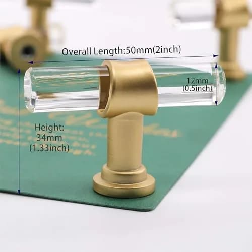 LONTAN 12 Pack Acrylic Kitchen Cabinet Knobs Gold Drawer Knobs Modern T Bar Clear Cabinet Door Handles White Kitchen Hardware for Dresser Bathroom, Zinc Alloy Base thumbnail 2