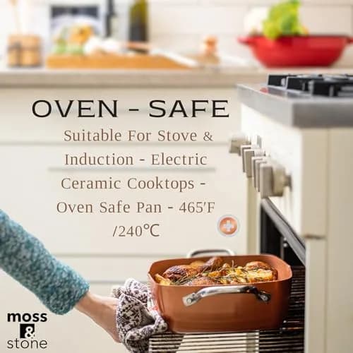 Moss & Stone 5 Qt Copper Deep Fry Pan Set with Fry Basket & Glass Lid, 2.18 kg (4.8 lb) | Induction Compatible, Oven Safe, Dishwasher Safe thumbnail 4