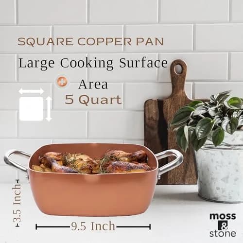 Moss & Stone 5 Qt Copper Deep Fry Pan Set with Fry Basket & Glass Lid, 2.18 kg (4.8 lb) | Induction Compatible, Oven Safe, Dishwasher Safe thumbnail 3