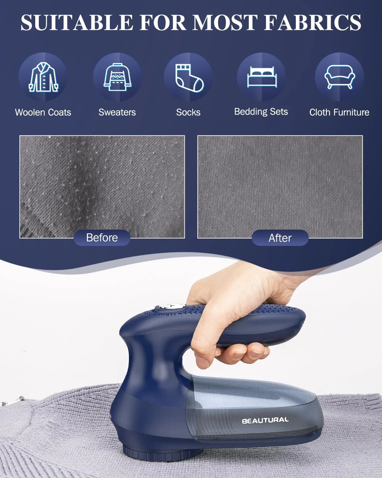 BEAUTURAL Fabric Shaver Home-Edition Ultramarine | Powerful Lint Remover for Clothes & Furniture - view 5
