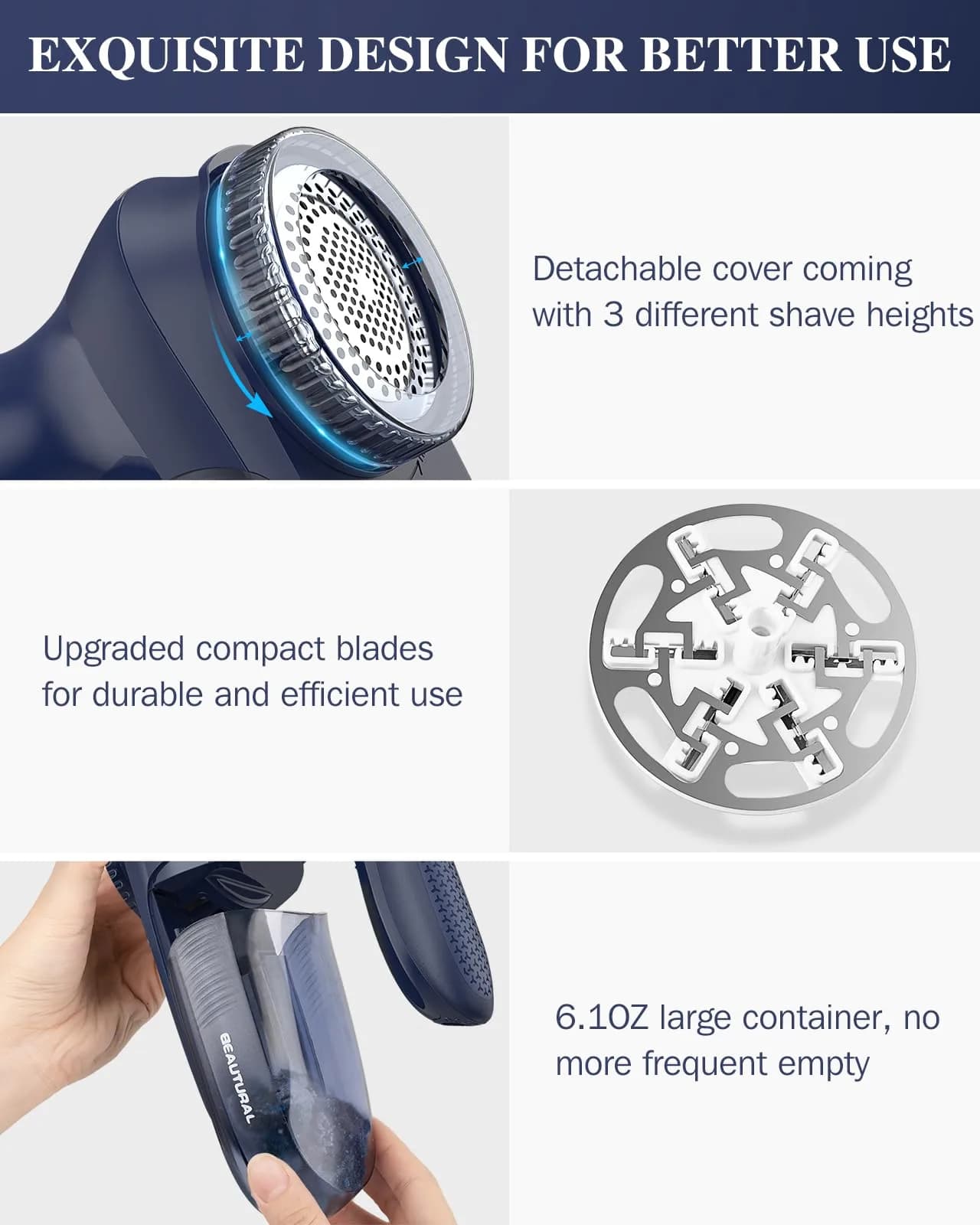 BEAUTURAL Fabric Shaver Home-Edition Ultramarine | Powerful Lint Remover for Clothes & Furniture - view 6