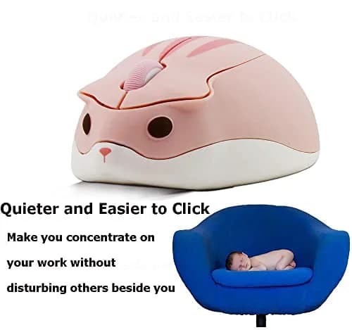 SHARE SUNSHINE Cute Hamster Wireless Mouse Pink | 1200 DPI Optical Sensor, 2.4GHz Wireless, Ergonomic Design thumbnail 6