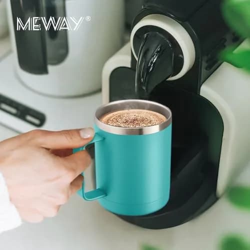 MEWAY 12oz Coffee Mug With Handle | Double Wall Vacuum Insulated Travel Tumbler (Light Green, Set of 2) thumbnail 6