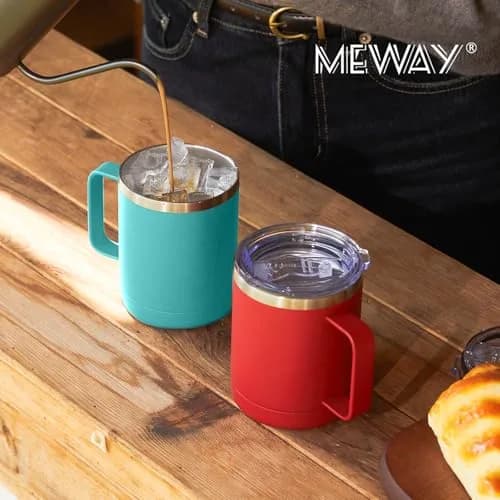 MEWAY 12oz Coffee Mug With Handle | Double Wall Vacuum Insulated Travel Tumbler (Light Green, Set of 2) thumbnail 7