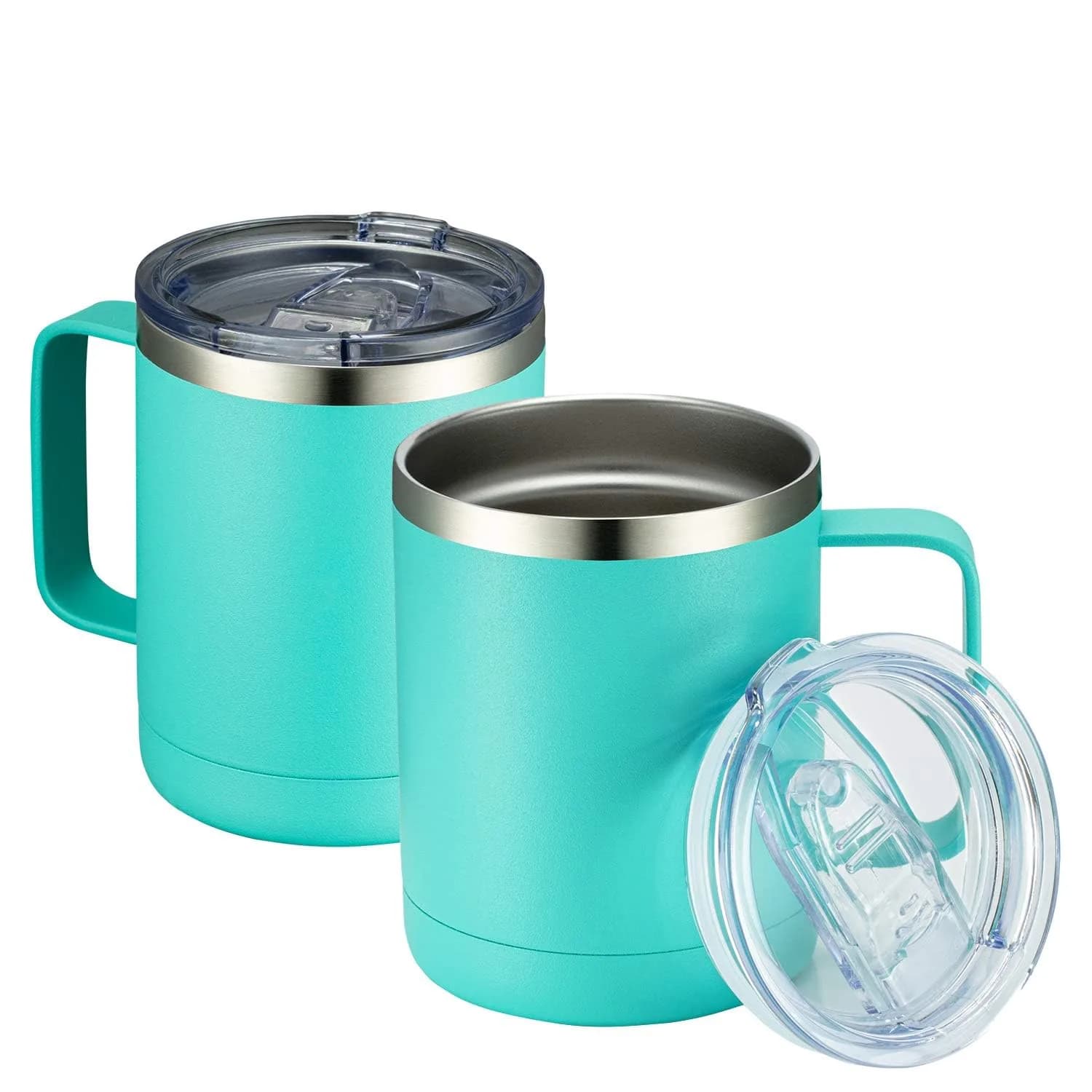 MEWAY 12oz Coffee Mug With Handle | Double Wall Vacuum Insulated Travel Tumbler (Light Green, Set of 2)