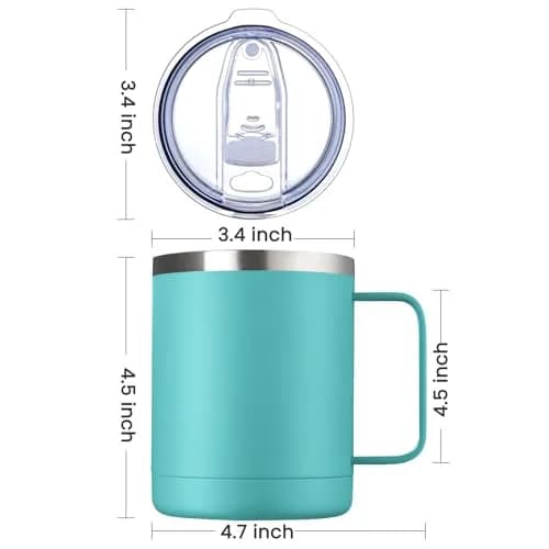 MEWAY 12oz Coffee Mug With Handle | Double Wall Vacuum Insulated Travel Tumbler (Light Green, Set of 2) thumbnail 4