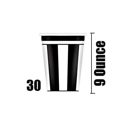 Oojami Black and White Striped Party Supplies for 30 – Disposable Plates, Cups, Napkins Set for Birthday, Wedding, Graduation, Events – 9" Dinner Plates, 7" Dessert Plates, 9 oz Cups, 3-Ply Napkins thumbnail 5