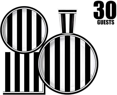Oojami Black and White Striped Party Supplies for 30 – Disposable Plates, Cups, Napkins Set for Birthday, Wedding, Graduation, Events – 9" Dinner Plates, 7" Dessert Plates, 9 oz Cups, 3-Ply Napkins thumbnail 6