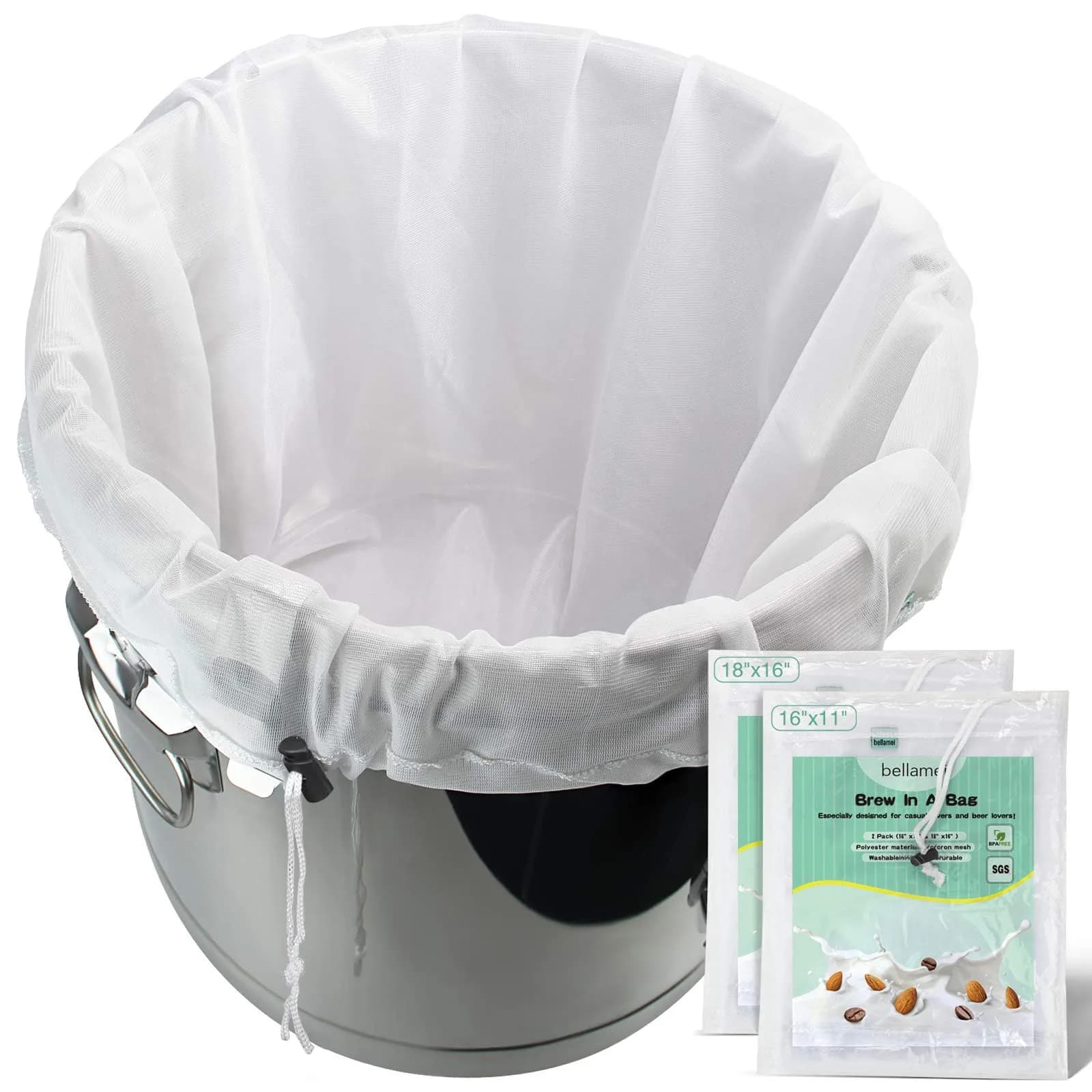 Bellamei Reusable Brew Bags 2 Pack 40cmx28cm/45cmx40cm | Fine Mesh for Beer Brewing - main product image