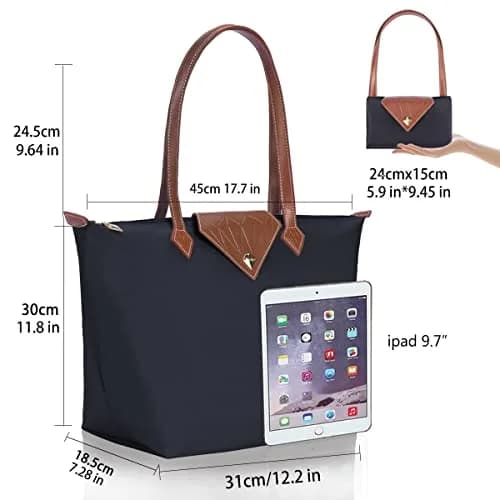 BOJLY Women's Tote Bag, Waterproof Nylon Shoulder Bag, Large Grey | Foldable Beach Travel Bag thumbnail 4