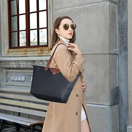 BOJLY Women's Tote Bag, Waterproof Nylon Shoulder Bag, Large Grey | Foldable Beach Travel Bag thumbnail 2