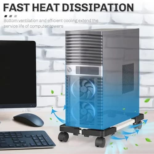Liitrton Portable CPU Stand Adjustable Tower Support Fits Most PC | Non-slip, Sturdy Steel & ABS, Lockable Casters thumbnail 4