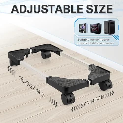 Liitrton Portable CPU Stand Adjustable Tower Support Fits Most PC | Non-slip, Sturdy Steel & ABS, Lockable Casters thumbnail 2