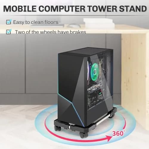 Liitrton Portable CPU Stand Adjustable Tower Support Fits Most PC | Non-slip, Sturdy Steel & ABS, Lockable Casters thumbnail 3