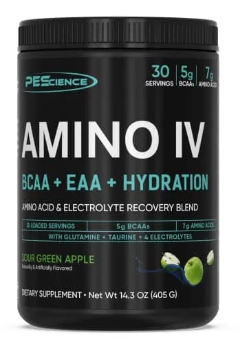 PEScience Amino IV BCAA & EAA Powder, Sour Green Apple, 30 Servings | High Leucine Content for Muscle Synthesis thumbnail 1