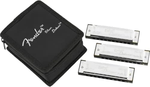 Fender Blues Deluxe Harmonica 3-Pack (Keys C, G, A) | Diatonic 10-Hole with Case thumbnail 1