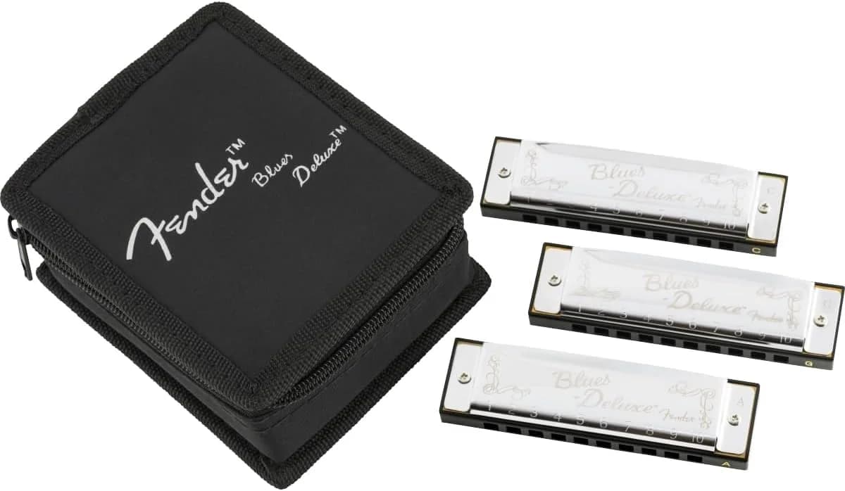 Fender Blues Deluxe Harmonica 3-Pack (Keys C, G, A) | Diatonic 10-Hole with Case - main product image
