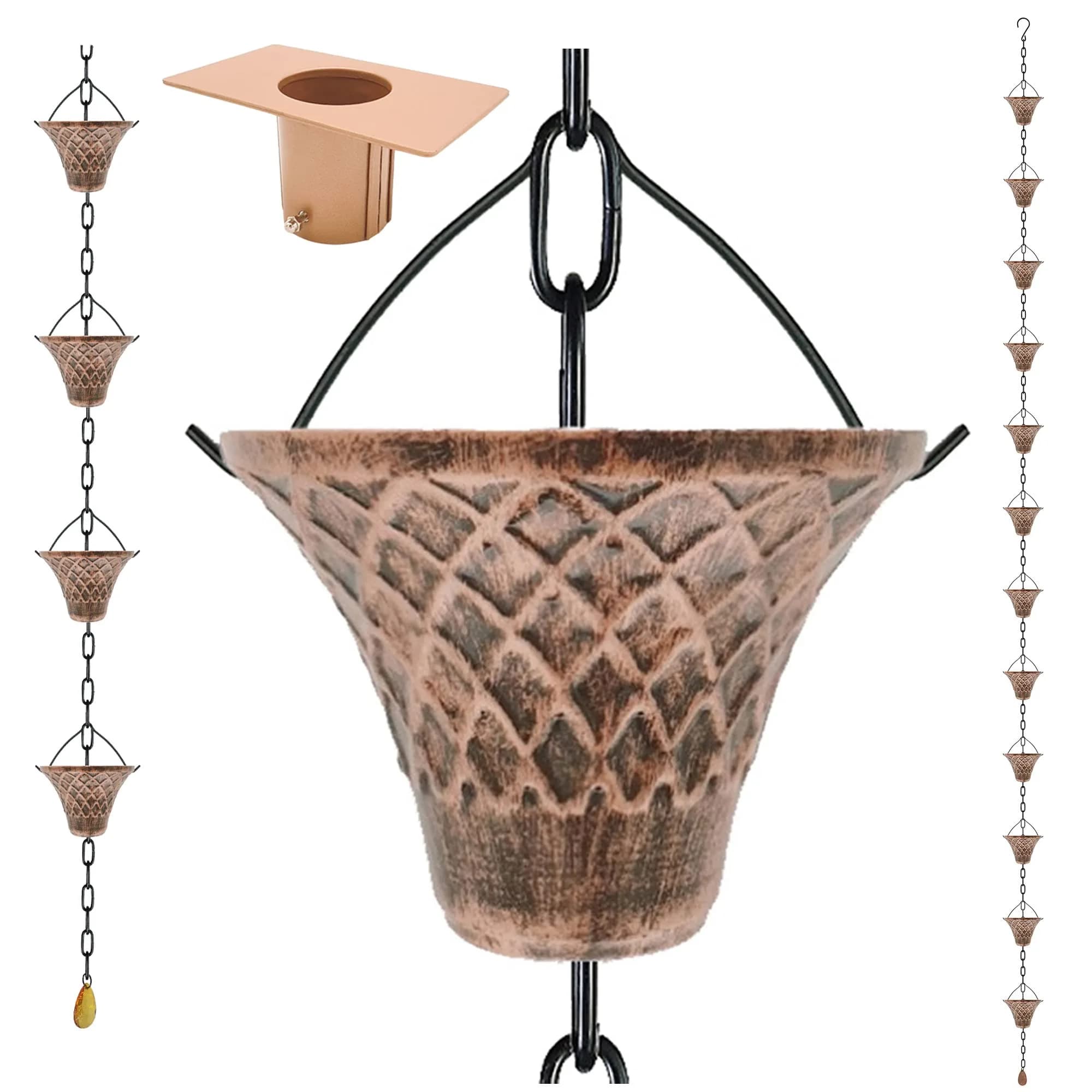 LEPTALINA 8.5FT Bell Iron Rain Chain with Adapter, Copper | Decorative Gutter Water Feature - main product image