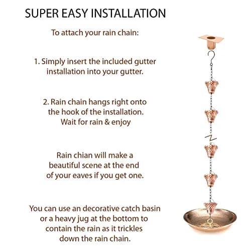 LEPTALINA 8.5FT Bell Iron Rain Chain with Adapter, Copper | Decorative Gutter Water Feature thumbnail 4
