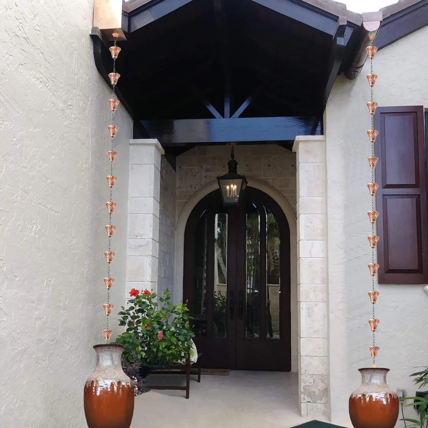 LEPTALINA 8.5FT Bell Iron Rain Chain with Adapter, Copper | Decorative Gutter Water Feature - view 6