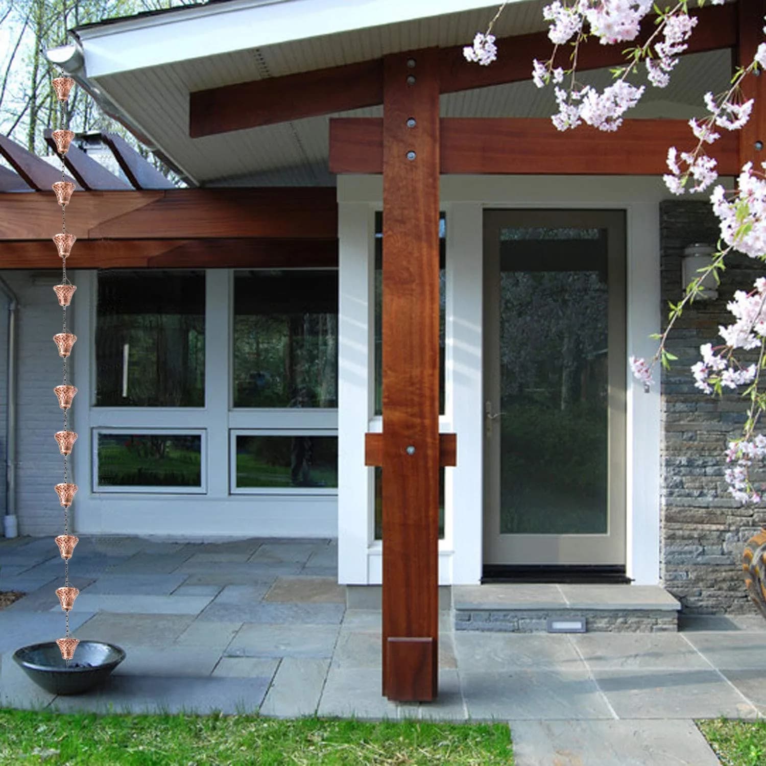 LEPTALINA 8.5FT Bell Iron Rain Chain with Adapter, Copper | Decorative Gutter Water Feature - view 7