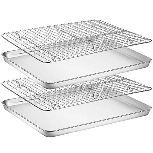 Wildone Stainless Steel Baking Sheet with Rack Set [2 Pans + 2 Racks] 40.7 x 30.8 cm (16 x 12 Inch) | Heavy Duty Non-Toxic Baking & Cooling thumbnail 1