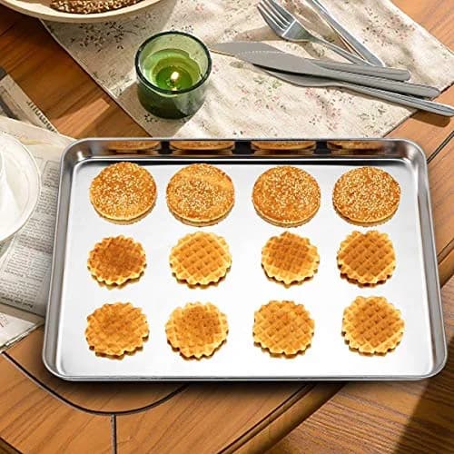 Wildone Stainless Steel Baking Sheet with Rack Set [2 Pans + 2 Racks] 40.7 x 30.8 cm (16 x 12 Inch) | Heavy Duty Non-Toxic Baking & Cooling thumbnail 5