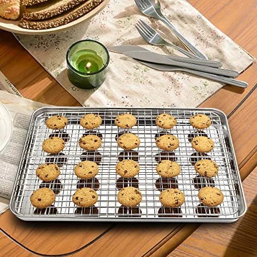 Wildone Stainless Steel Baking Sheet with Rack Set [2 Pans + 2 Racks] 40.7 x 30.8 cm (16 x 12 Inch) | Heavy Duty Non-Toxic Baking & Cooling thumbnail 7