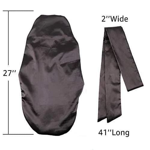 sent hair XL Satin Hair Bonnet for Women, Double-Layer Elastic Night Sleeping Cap with Tie Band for Braids/Curly/Long Hair - Black | Extra Large, Satin, Sleep Cap thumbnail 2